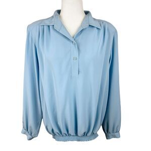Vintage Da-Rue Draper’s And Damon’s Blouse Women 16 Blue Long Sleeve Collared